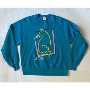 Vintage 90’s Jerzees Sweatshirt Le Chat Cat Made in USA